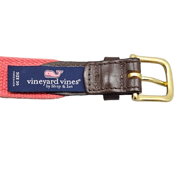 Vineyard Vines Fish Belt Men's Size 30 Leather Canvas Fabric Blue Pink Aquatic - Picture 15 of 15